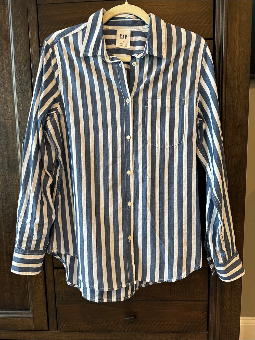 GAP Navy and White Vertical Stripe Button-Down Shirt